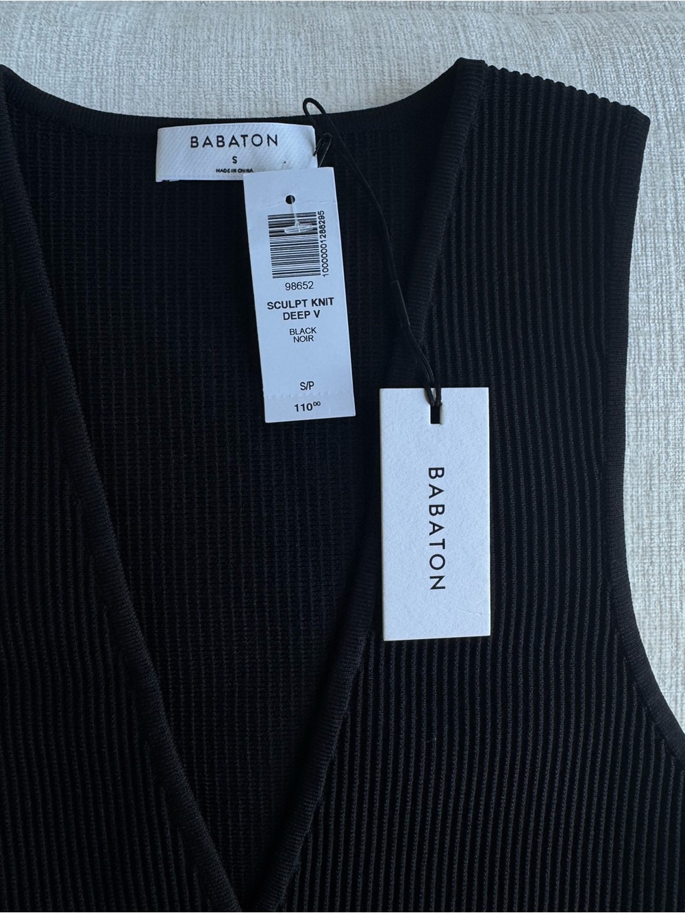 Aritzia Babaton Black Sculpt Knit Deep V Tank Dress NWT